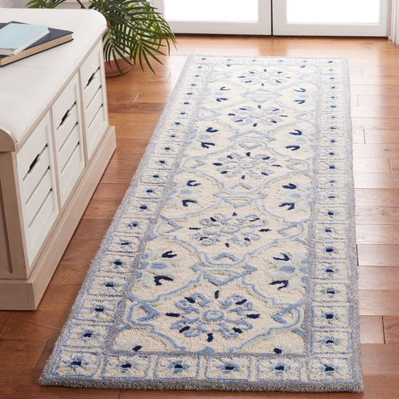 SAFAVIEH Bella Noelle Bordered Runner Rug, Ivory/Blue, 2'3" x 8'