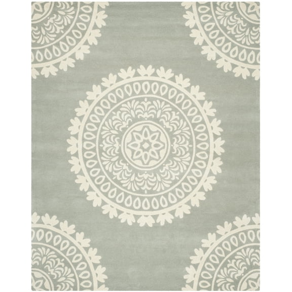 SAFAVIEH Bella Parker Medallion Geometric Wool Area Rug, Grey/Ivory, 10' x 14'