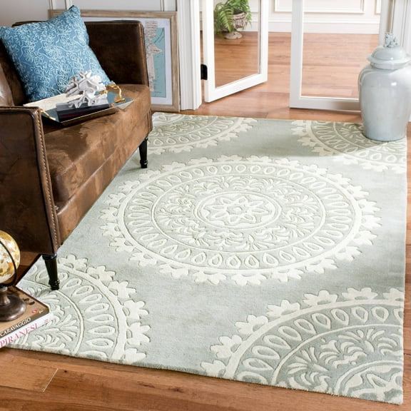SAFAVIEH Bella Parker Medallion Geometric Wool Area Rug, Grey/Ivory, 9' x 12'