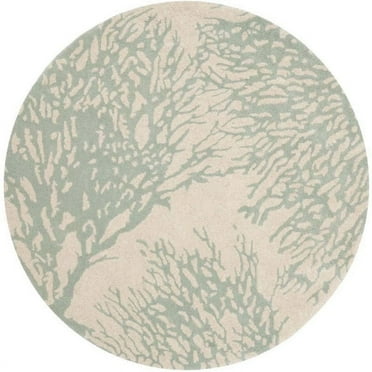 SAFAVIEH Bella Pascal Floral Coral Wool Area Rug, Beige/Blue, 7' x 7' Round
