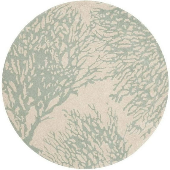 SAFAVIEH Bella Pascal Floral Coral Wool Area Rug, Beige/Blue, 7' x 7' Round