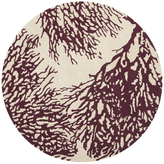 SAFAVIEH Bella Pascal Floral Wool Area Rug, Beige/Purple, 5' x 5' Round