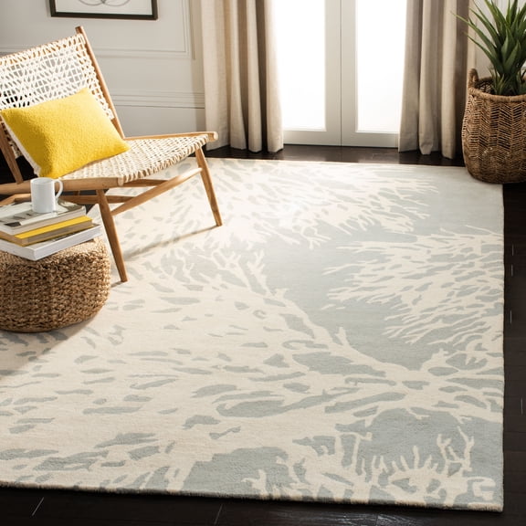 SAFAVIEH Bella Pascal Floral Coral Wool Area Rug, Grey/Ivory, 6' x 9'