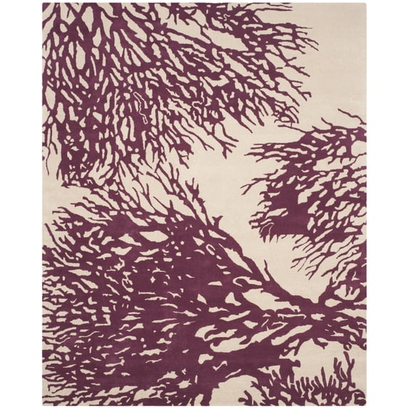 SAFAVIEH Bella Pascal Floral Wool Area Rug, Beige/Purple, 5' x 5' Square