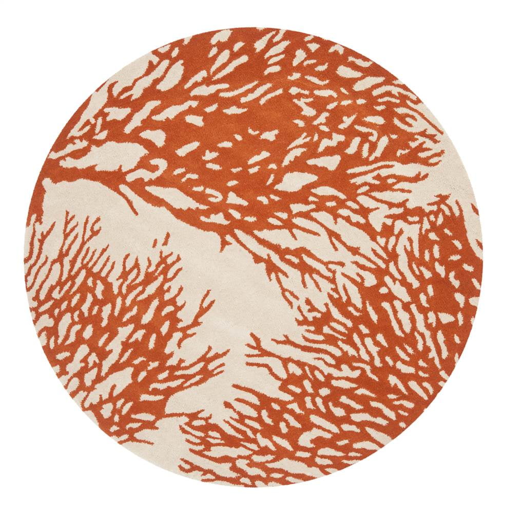 Hand-Tufted Beige and Terracotta Wool Round Area Rug