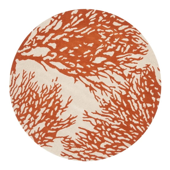 SAFAVIEH Bella Pascal Floral Wool Area Rug, Beige/Terracotta, 5' x 5' Round