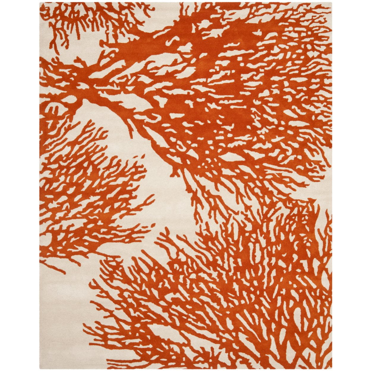 Ivory and Terracotta Hand-Tufted Wool Area Rug, 5' x 8'