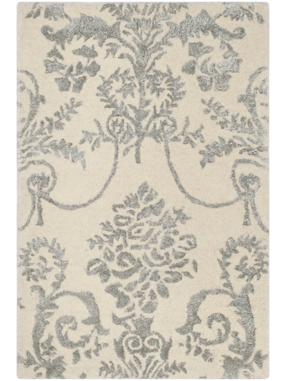 Bella Paula Damask Area Rug, Ivory/Grey, 2' x 3'