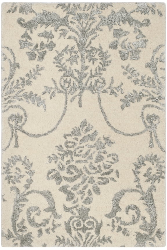 Bella Paula Damask Area Rug, Ivory/Grey, 2' x 3'