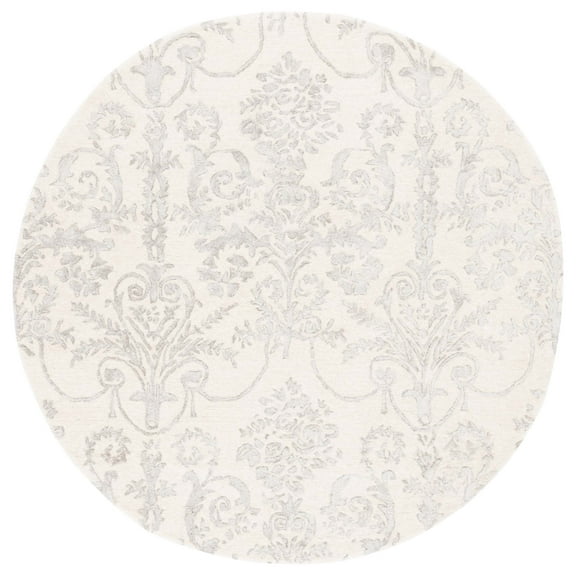 SAFAVIEH Bella Paula Damask Area Rug, Ivory/Grey, 3' x 3' Round