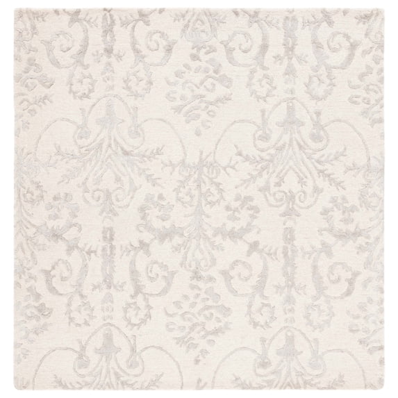 SAFAVIEH Bella Paula Damask Area Rug, Ivory/Grey, 3' x 3' Square