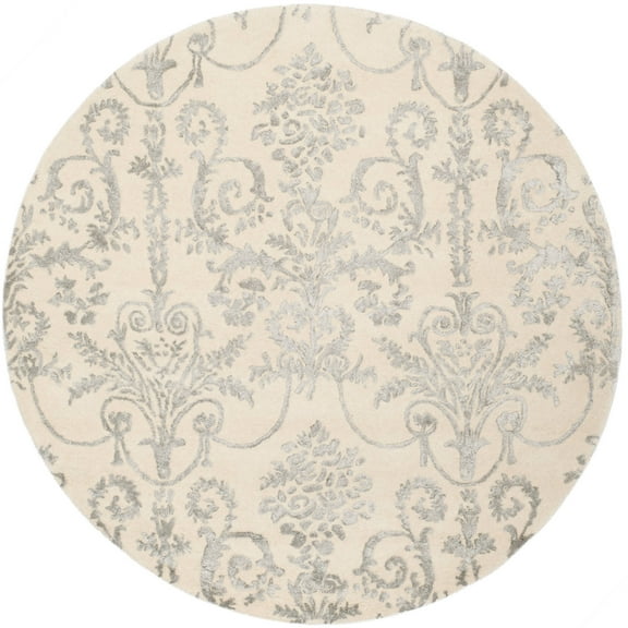 SAFAVIEH Bella Paula Damask Area Rug, Ivory/Grey, 5' x 5' Round