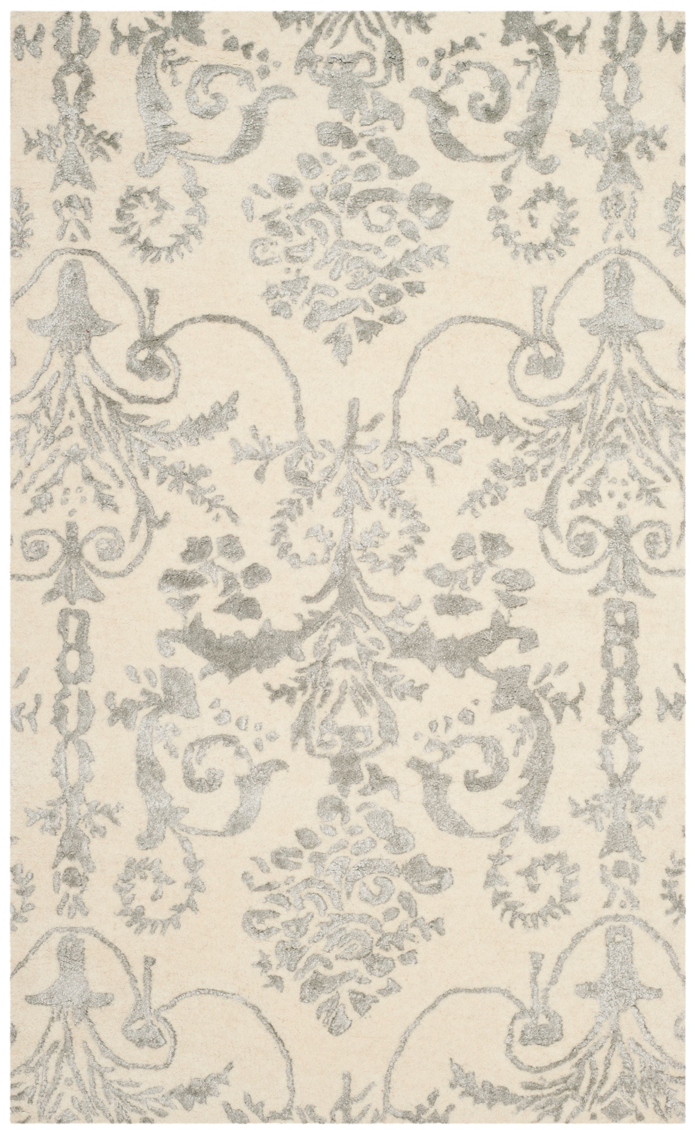 SAFAVIEH Bella Paula Damask Floral Wool Area Rug, Ivory/Grey, 3' x 5'