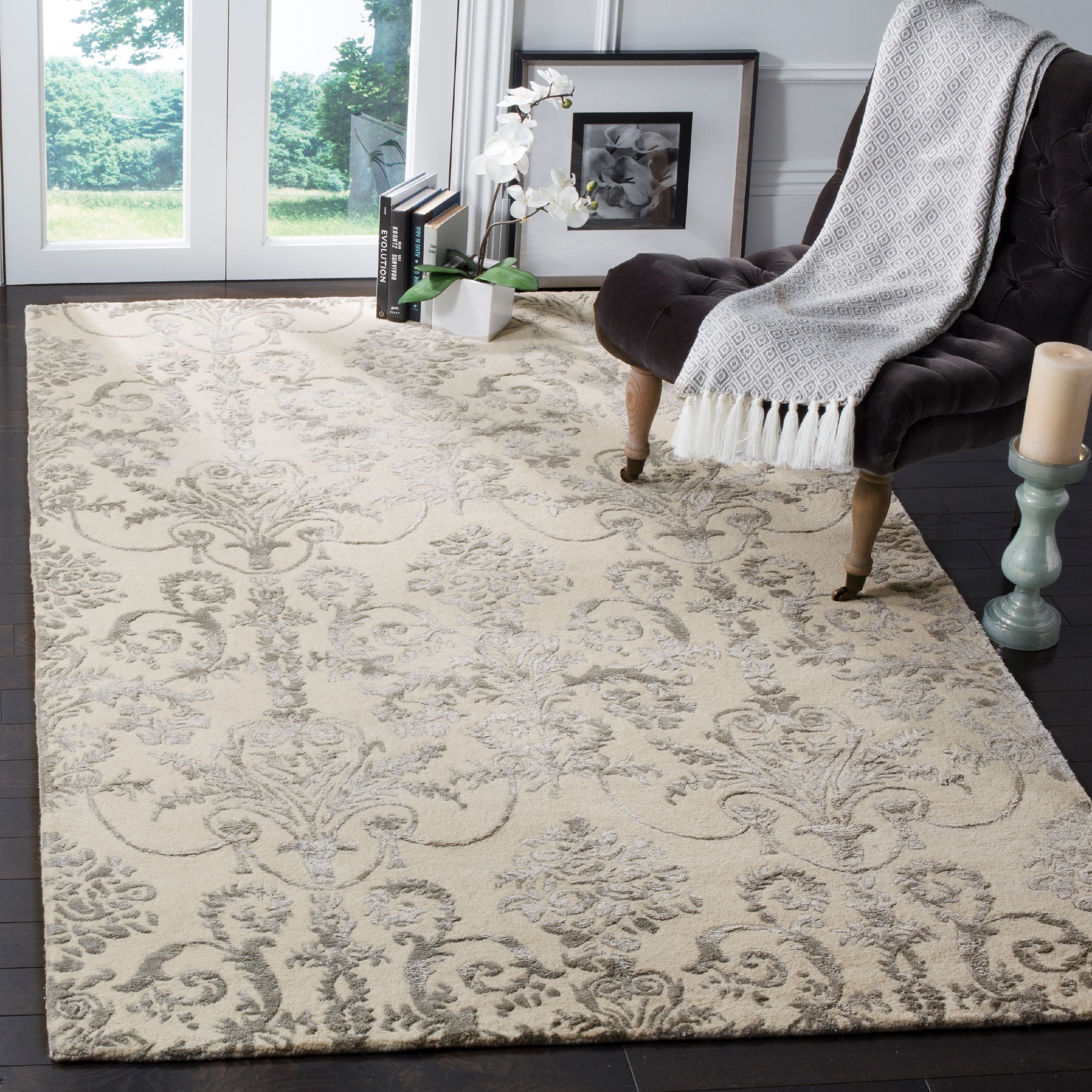 Hand-Tufted Gray Wool-Viscose 59" Square Reversible Rug