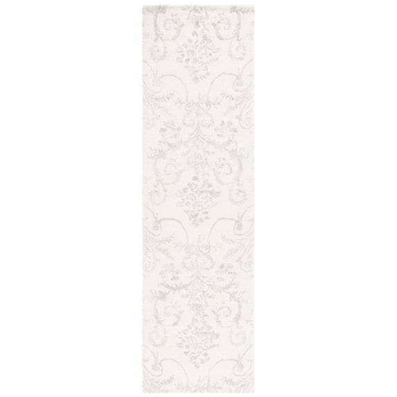 SAFAVIEH Bella Paula Damask Runner Rug, Ivory/Grey, 2'3" x 8'