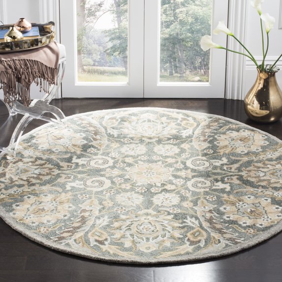 SAFAVIEH Bella Selna Floral Traditional Wool Area Rug, Grey/Multi, 5' x 5' Round