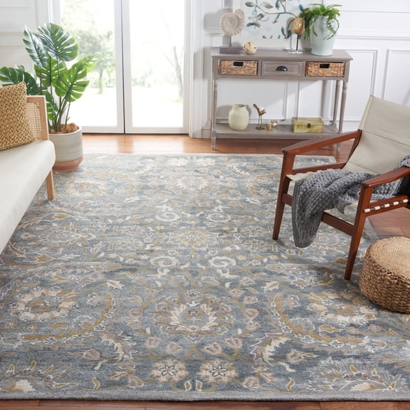 SAFAVIEH Bella Selna Floral Traditional Wool Area Rug, Grey/Multi, 8' x 10'