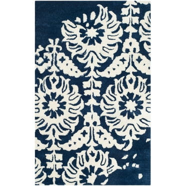SAFAVIEH Bella Zlata Medallion Geometric Wool Area Rug, Navy/Ivory, 2'6" x 4'