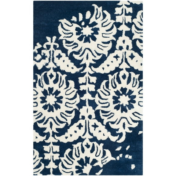SAFAVIEH Bella Zlata Medallion Geometric Wool Area Rug, Navy/Ivory, 2'6" x 4'