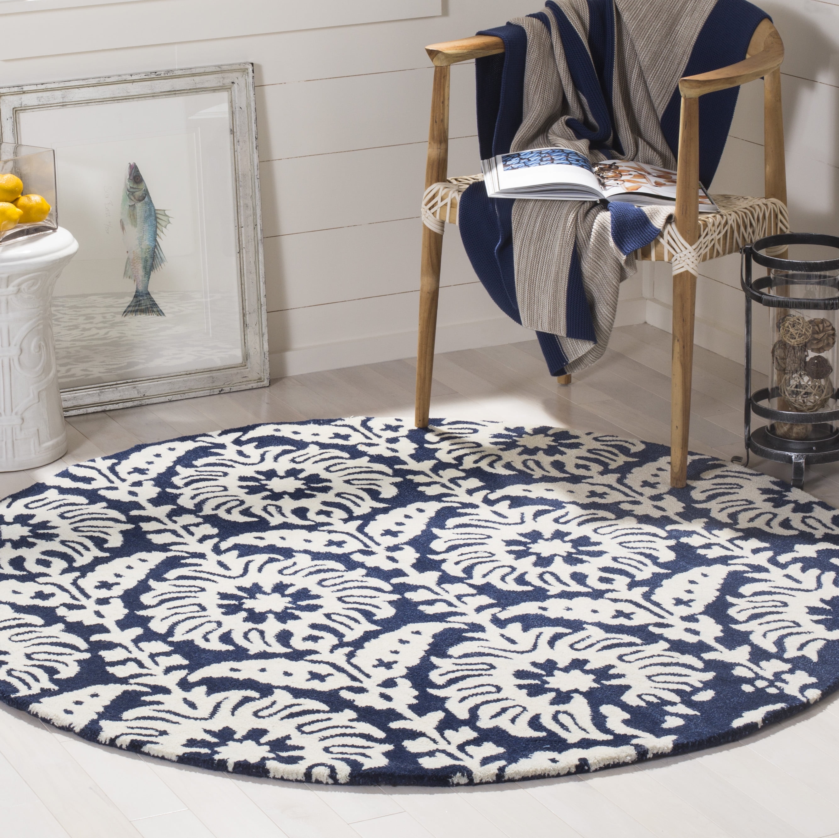 Ivory Round Handmade Tufted Wool Area Rug, 59"