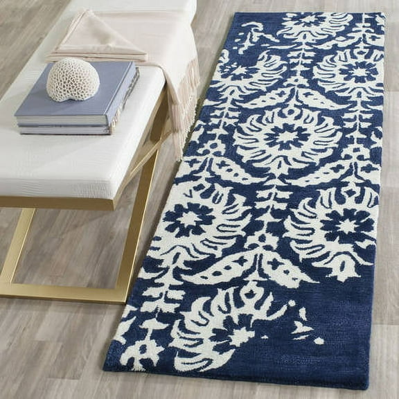 SAFAVIEH Bella Zlata Medallion Geometric Wool Runner Rug, Navy/Ivory, 2'3" x 7'