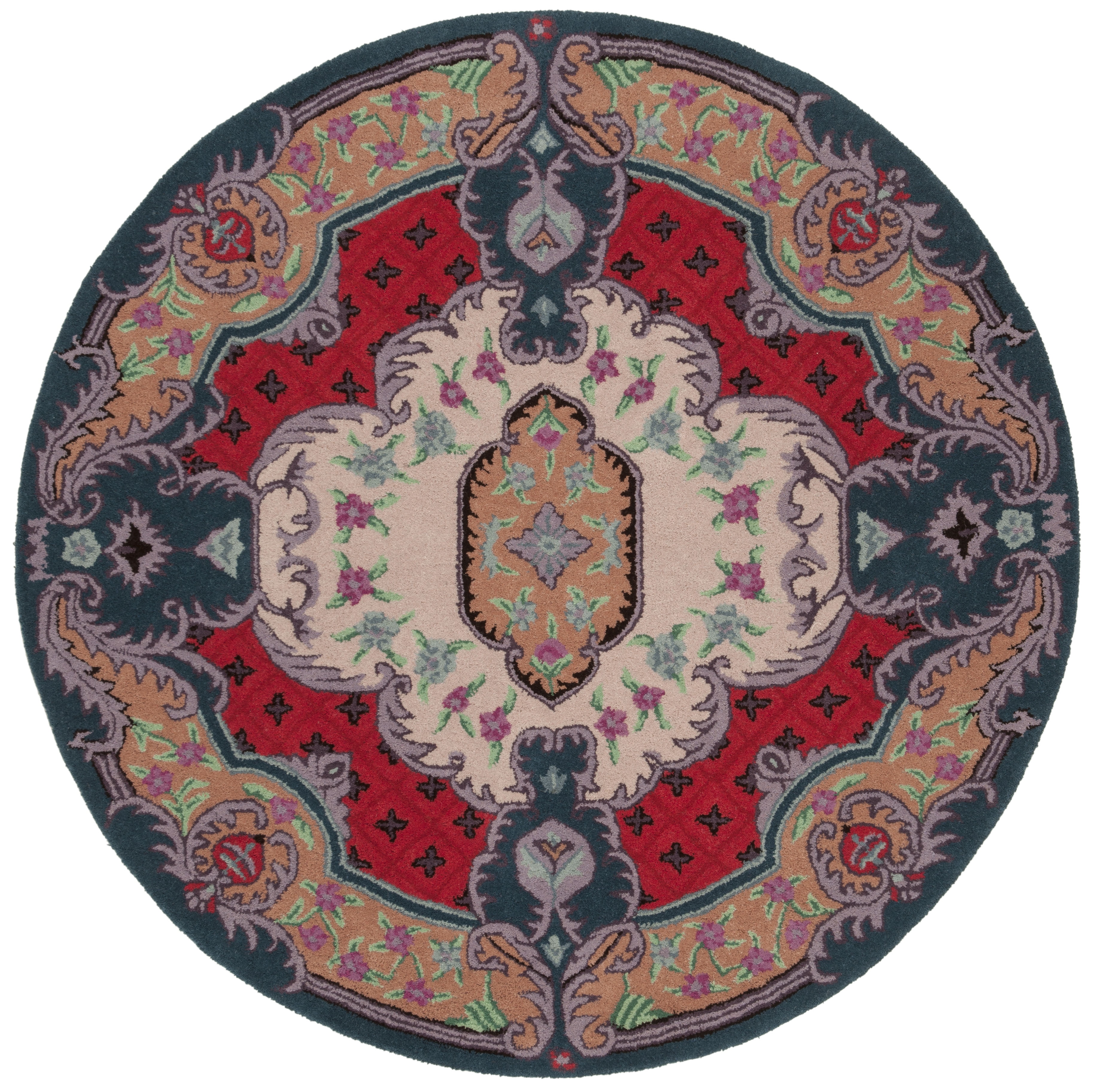Handmade Round Ivory and Pink Wool Viscose Area Rug