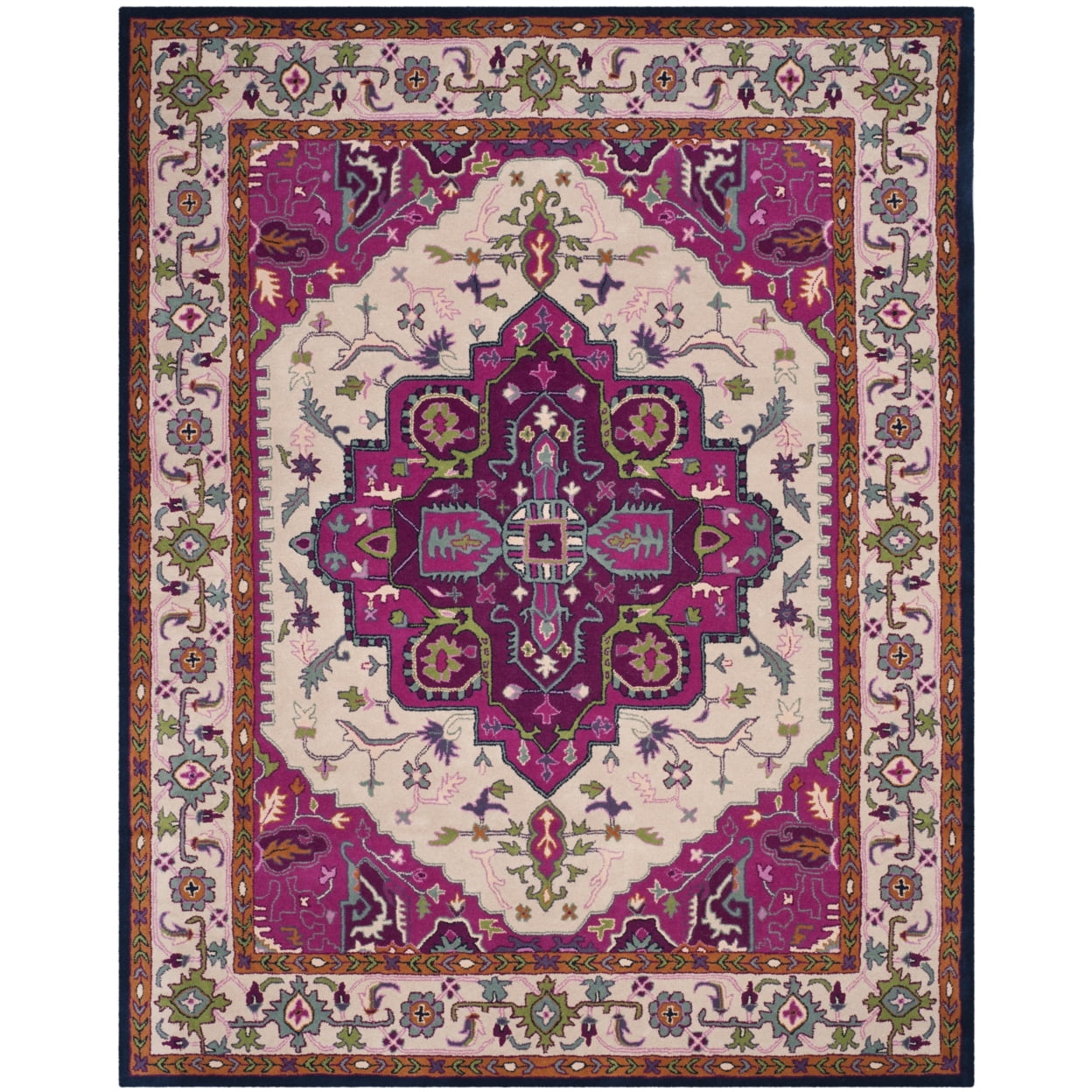 Ivory and Pink Handmade Wool Medallion Area Rug