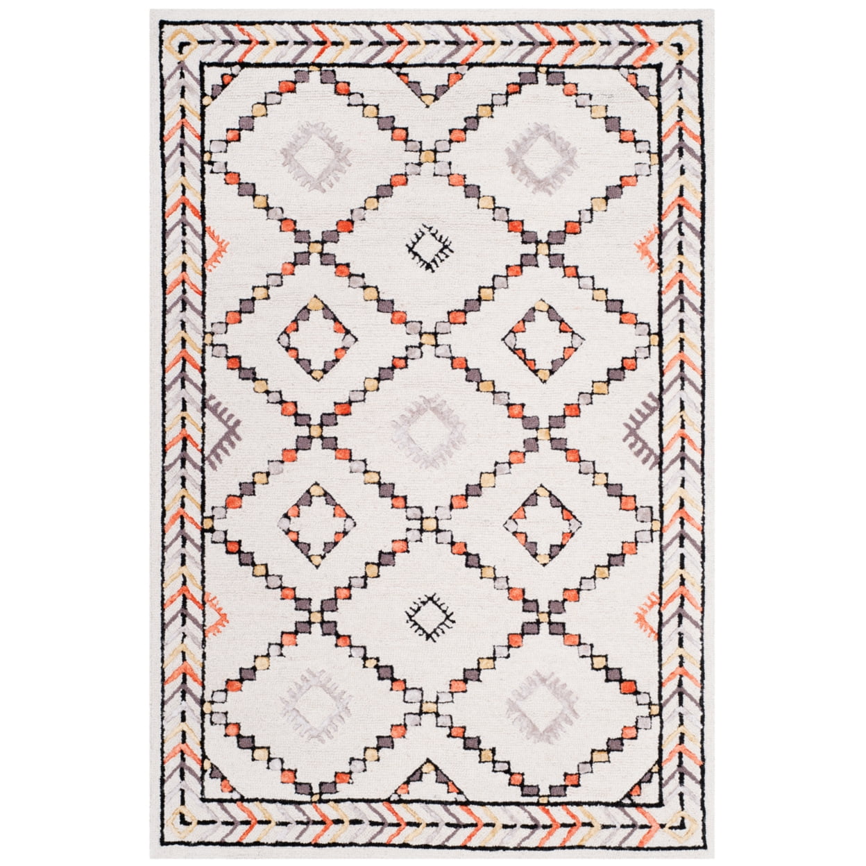 Ivory and Multi 4' x 6' Hand Tufted Wool Viscose Rug