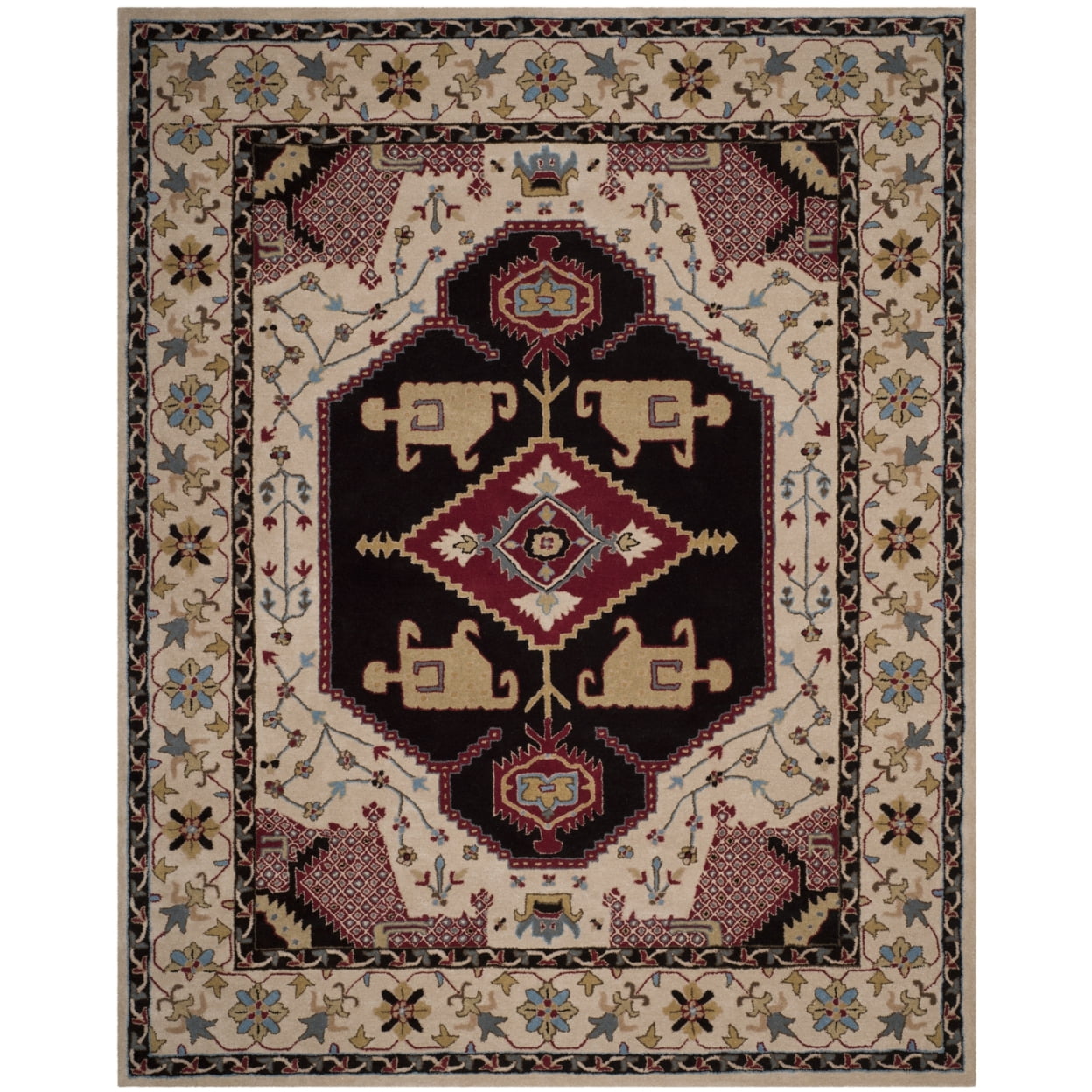 Elegant Tufted Black Wool and Viscose 8' x 10' Area Rug