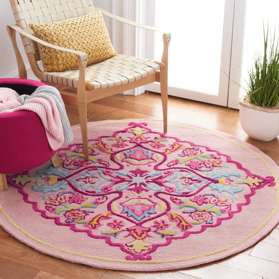 SAFAVIEH Bellagio Rio Floral Wool Area Rug, Pink/Multi, 5' x 5' Round