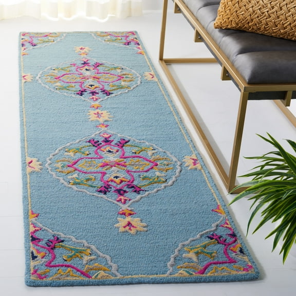 SAFAVIEH Bellagio Rio Floral Wool Runner Rug, Light Blue/Multi, 2'3" x 7'