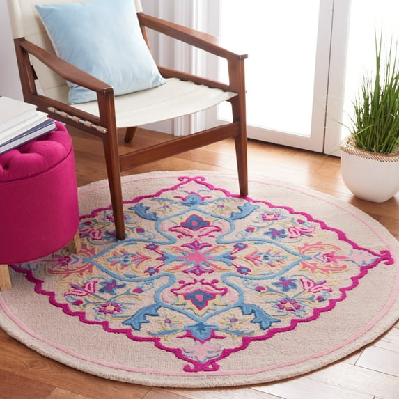 SAFAVIEH Bellagio Rio Floral Wool Area Rug, Light Pink/Multi, 5' x 5' Round