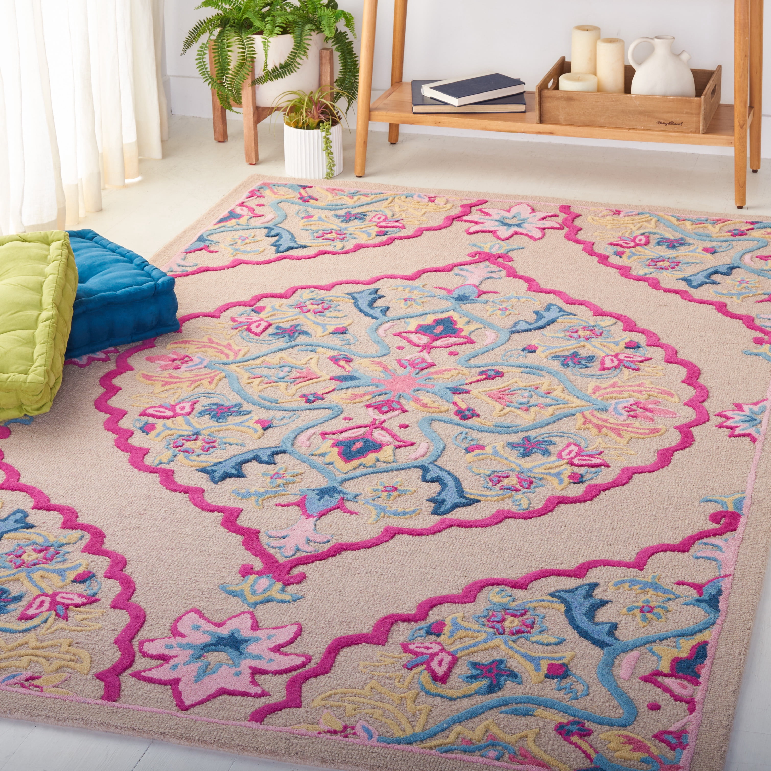 Pink Multicolor Rugs SAFAVIEH Bellagio Rio Floral Wool Area Rug, Light Pink/Multi, 5' x 5 ...