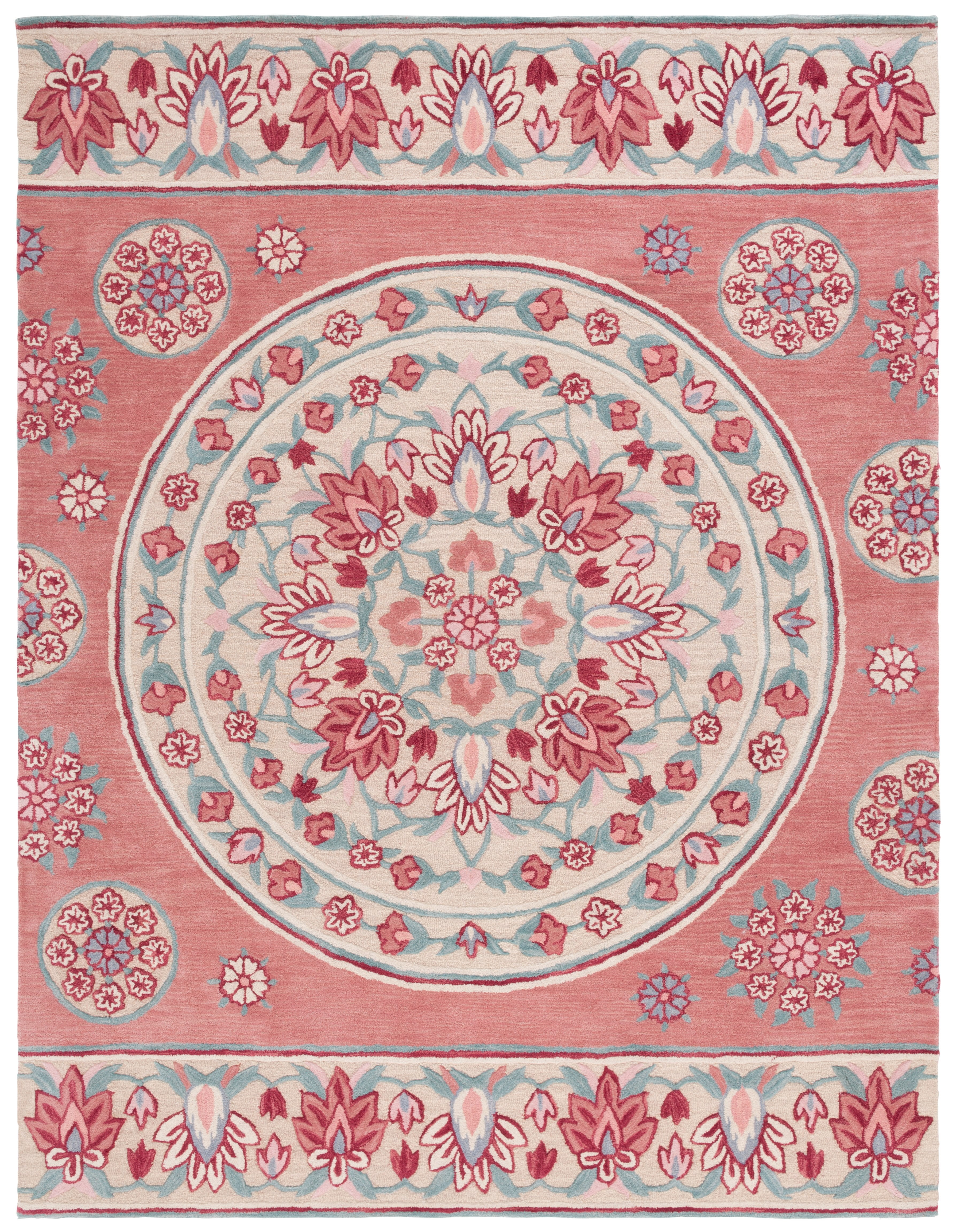 Handmade Tufted Wool Round Rug in Red/Beige - 8' x 10'