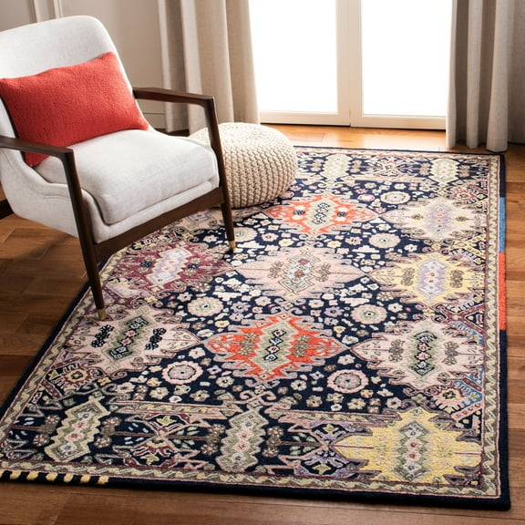 SAFAVIEH Bellagio Caolan Floral Wool Area Rug, Navy/Sage, 5' x 8'