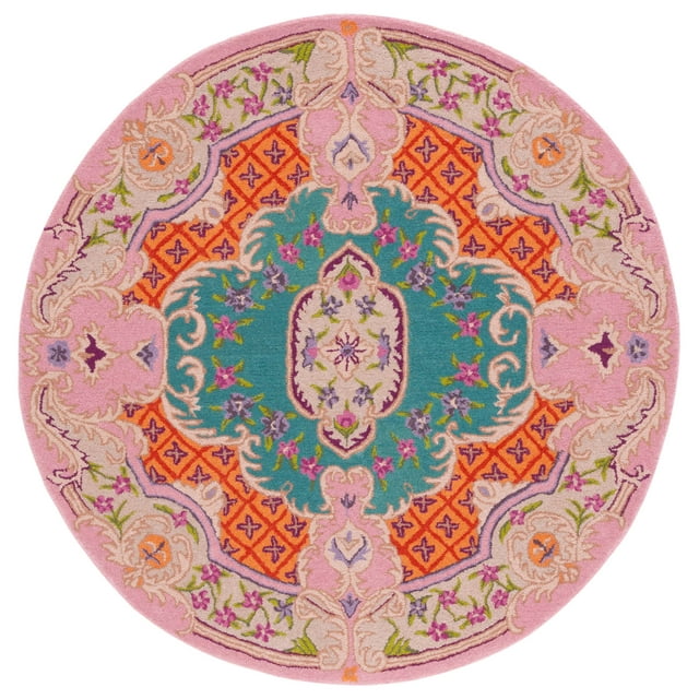 SAFAVIEH Bellagio Chandler Floral Wool Area Rug, Blue/Pink, 3' x 3' Round