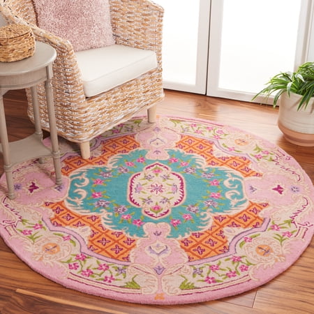 SAFAVIEH Bellagio Chandler Floral Wool Area Rug, Blue/Pink, 5' x 5' Round