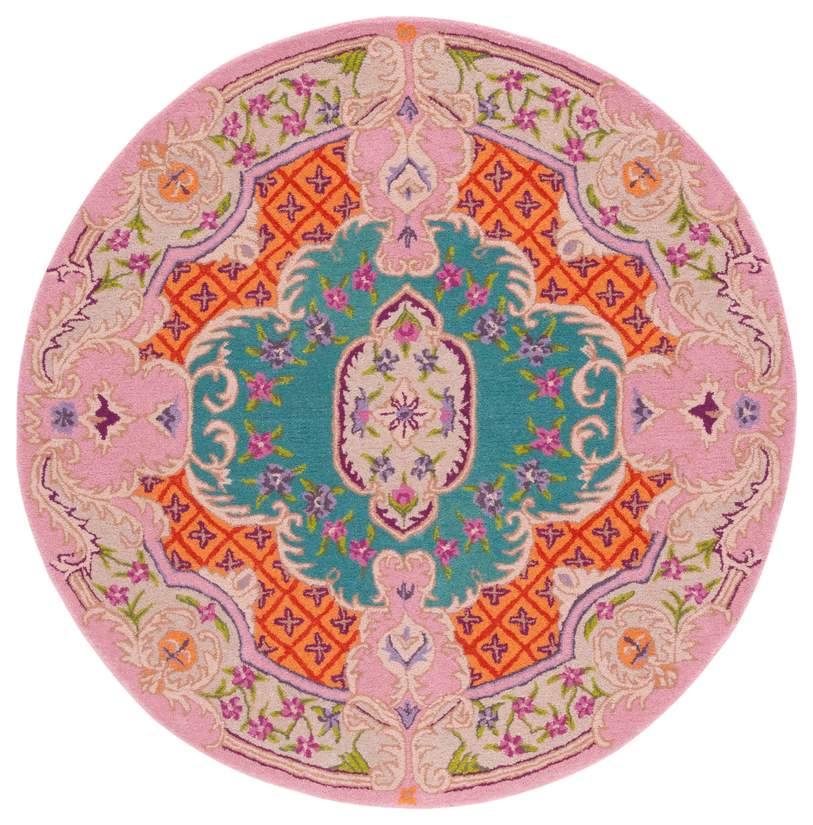 Handmade Bohemian Blue Wool Round Tufted Pouf