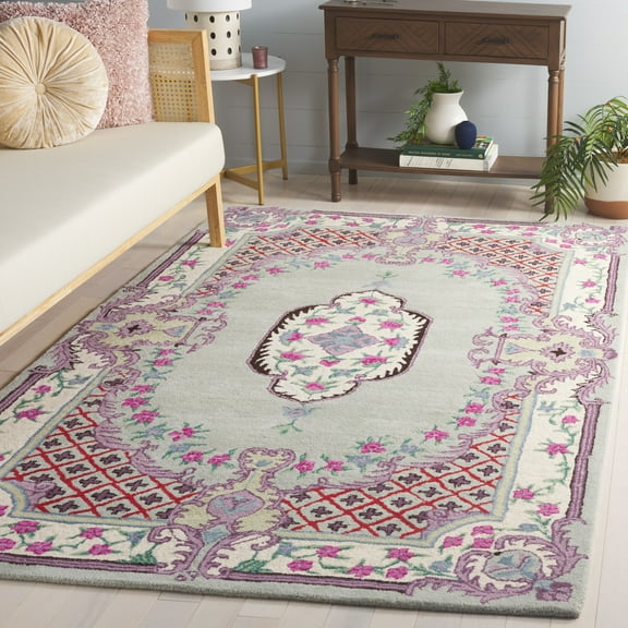 SAFAVIEH Bellagio Chandler Floral Wool Area Rug, Light Green/Ivory, 2' x 3'