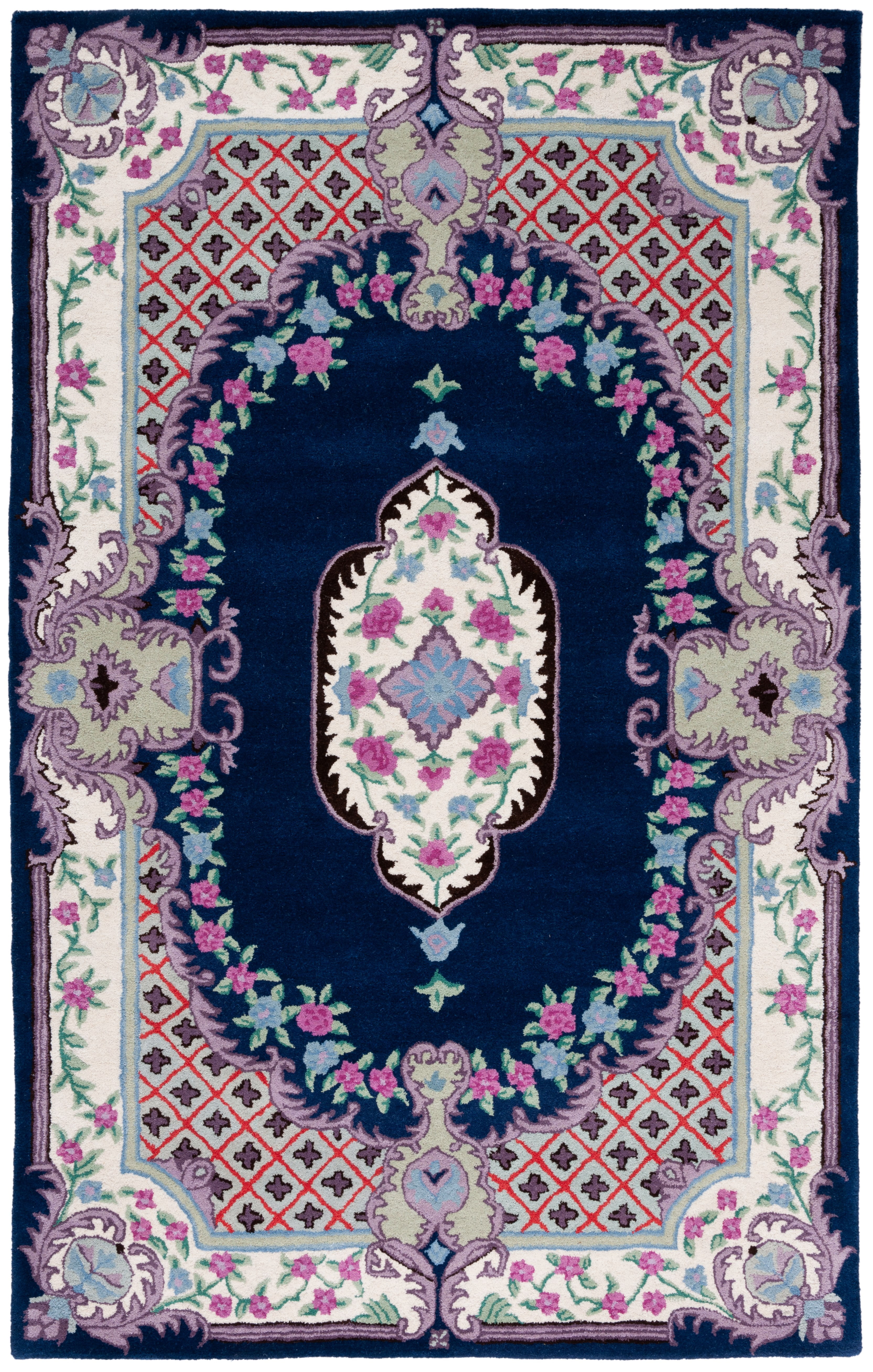 Ivory and Navy Handmade Wool Tufted Area Rug