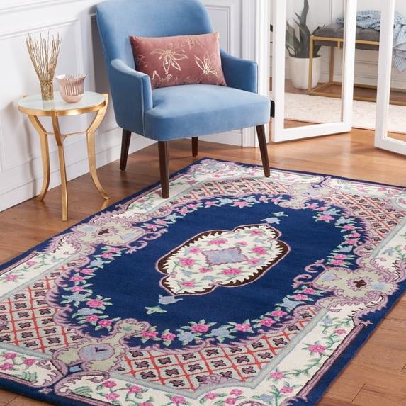 SAFAVIEH Bellagio Chandler Floral Wool Area Rug, Navy/Ivory, 6' x 9'