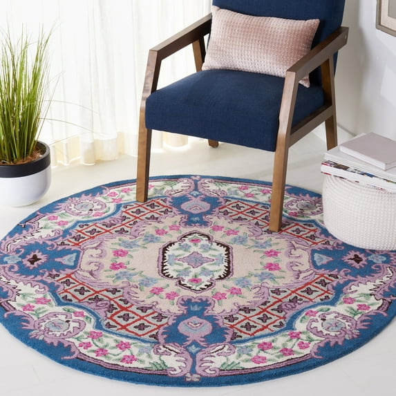 SAFAVIEH Bellagio Chandler Floral Wool Area Rug, Pink/Ivory, 5' x 5' Round