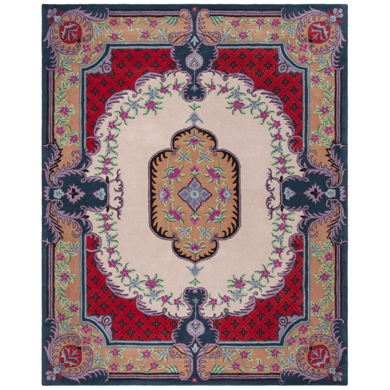 Handmade Ivory and Pink Wool Floral Runner Rug, 2'3" x 11'