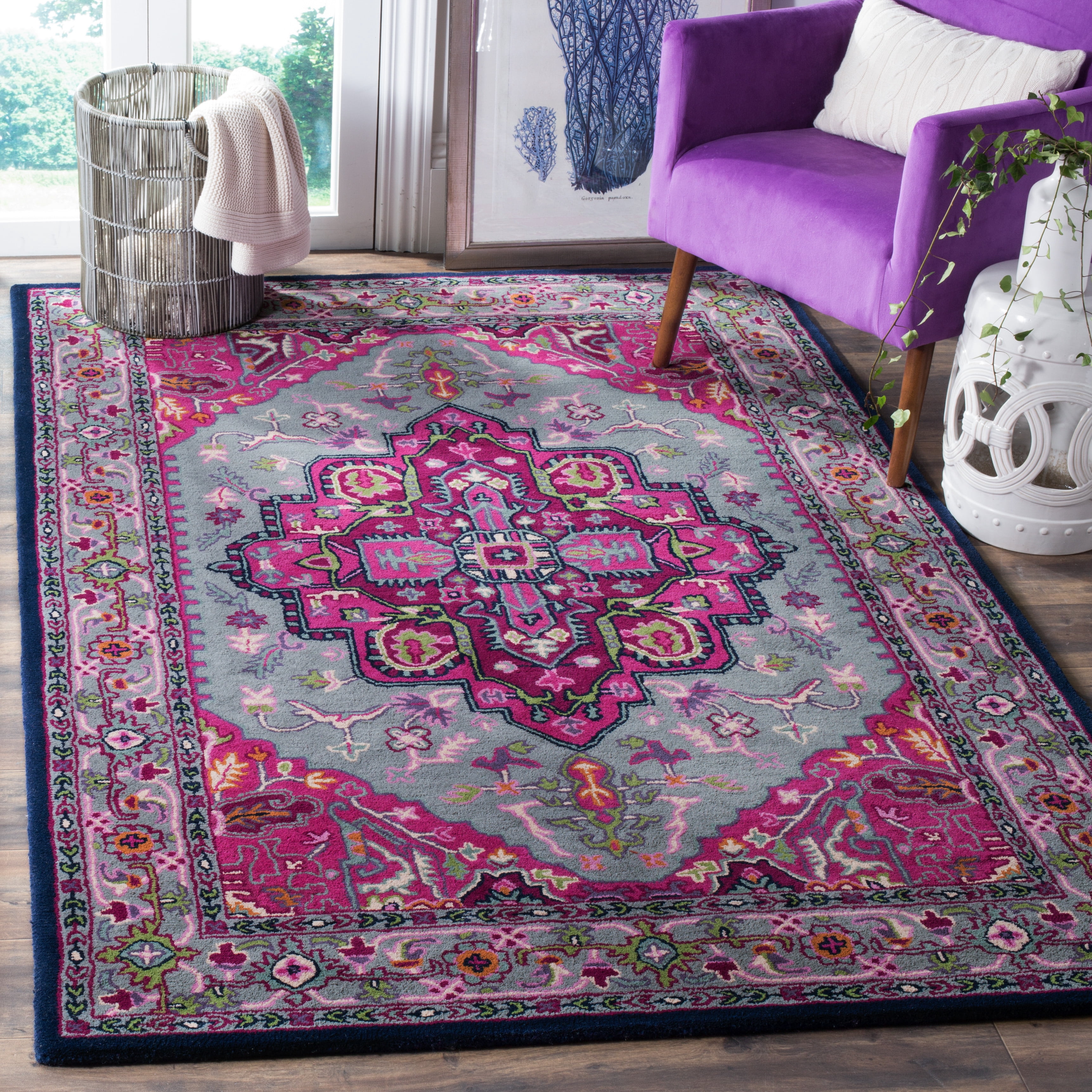 SAFAVIEH Bellagio Charlton Oriental Wool Area Rug, Gray/Pink, 2'6" x 4'