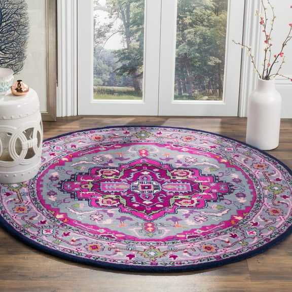 SAFAVIEH Bellagio Charlton Oriental Wool Area Rug, Gray/Pink, 5' x 5' Round