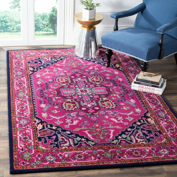 SAFAVIEH Bellagio Charlton Oriental Wool Area Rug, Pink/Navy, 5' x 8'