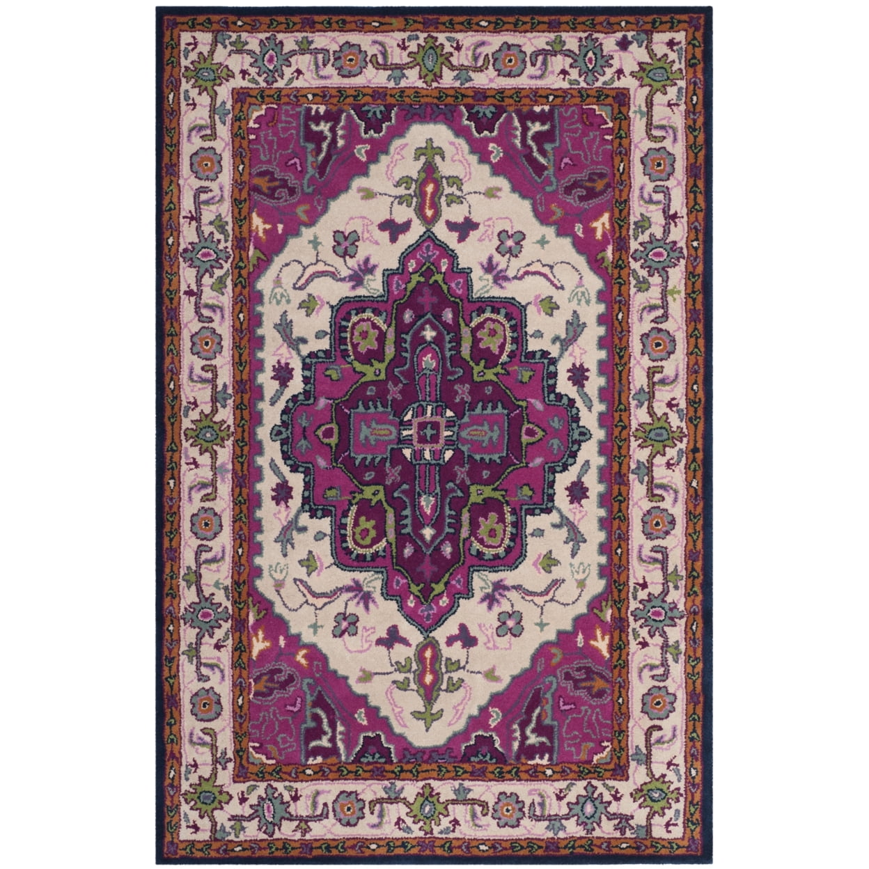 Handmade Ivory and Pink Wool and Viscose 3' x 5' Area Rug