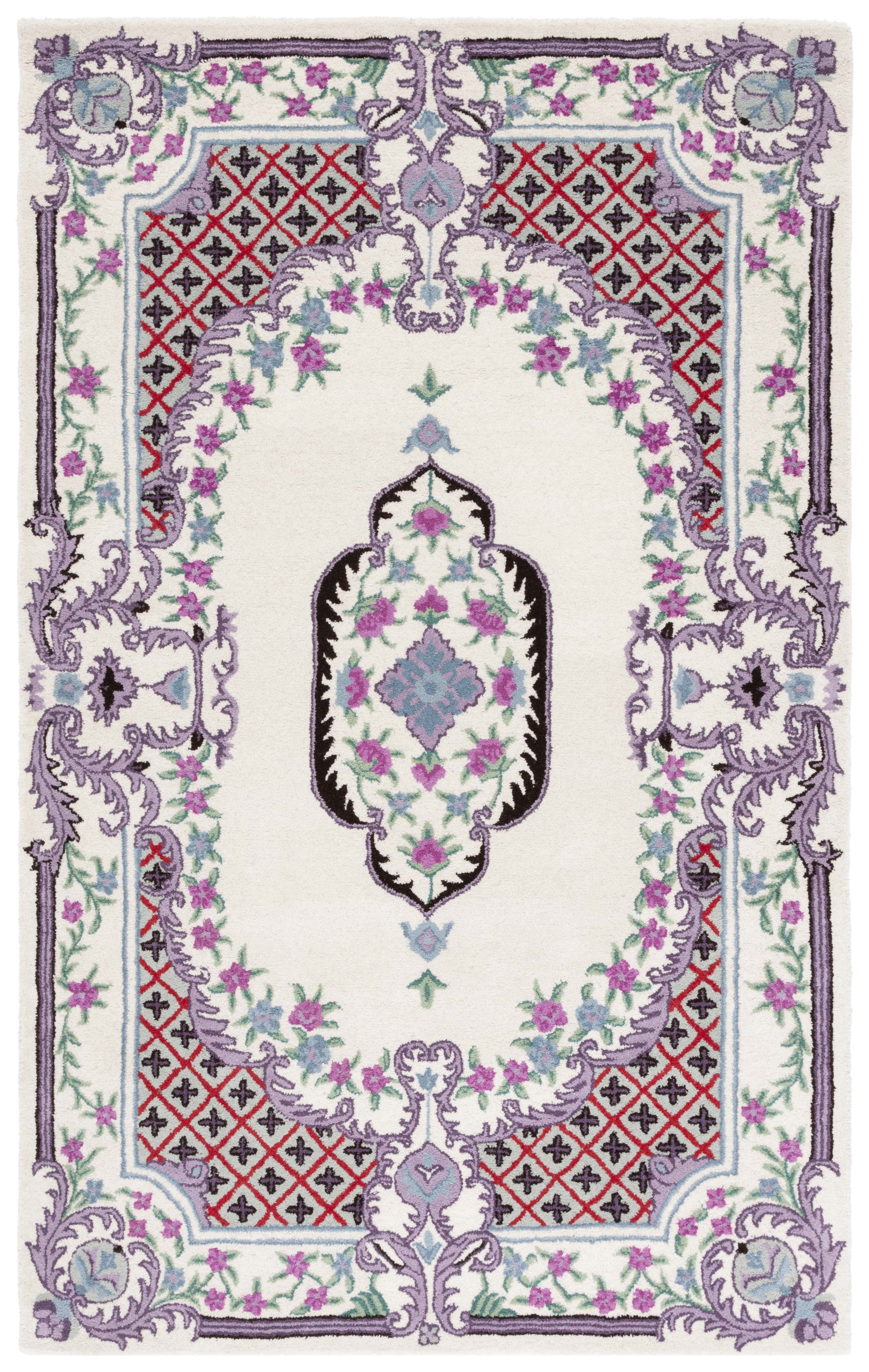 Ivory and Purple Hand Tufted Wool Area Rug