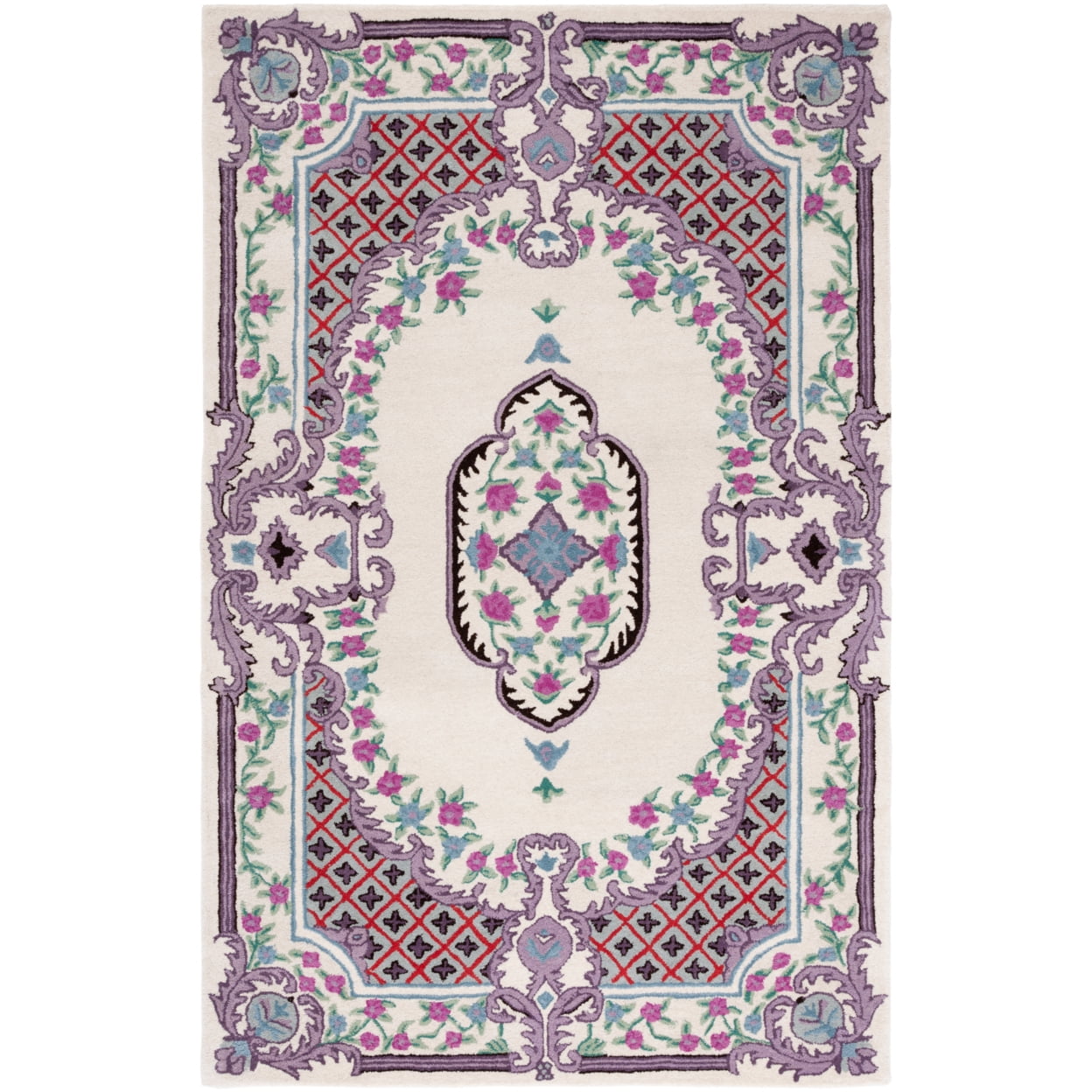 Ivory and Purple Hand Tufted Wool Area Rug