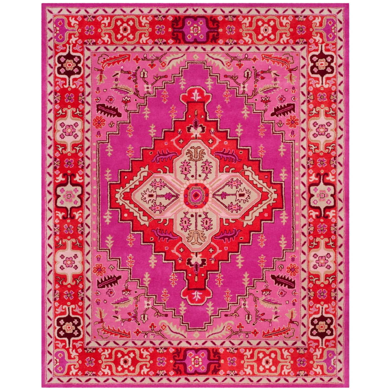 Handmade Tufted Wool Rectangular Rug in Red/Pink, 8' x 10'